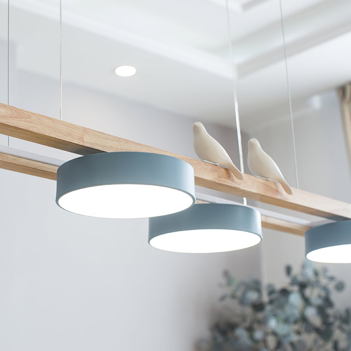 Linear LED Fixture with Bird Accents for Kitchen Island Dining Room 40 in Wooden Hanging Light 1400 Lumens Adjustable Modern Farmhouse Overh