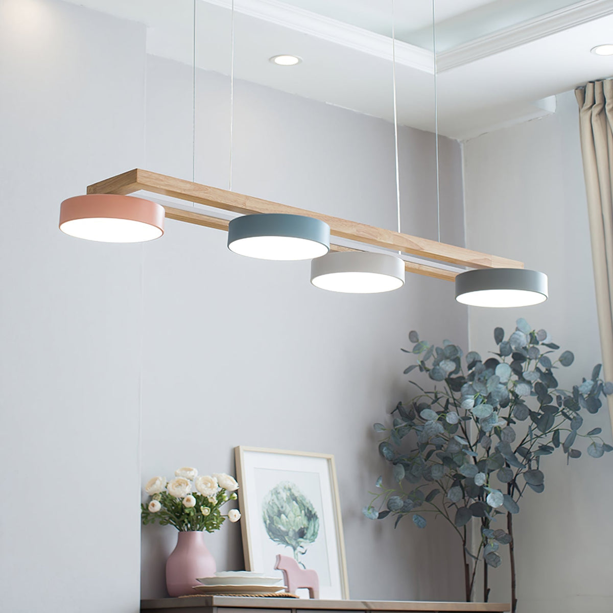 Linear LED Fixture with Bird Accents for Kitchen Island Dining Room 40 in Wooden Hanging Light 1400 Lumens Adjustable Modern Farmhouse Overh