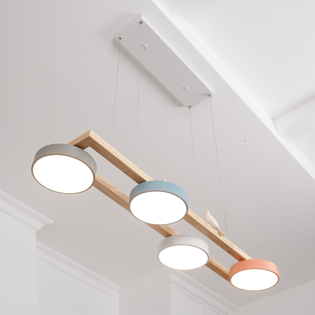 Linear LED Fixture with Bird Accents for Kitchen Island Dining Room 40 in Wooden Hanging Light 1400 Lumens Adjustable Modern Farmhouse Overh