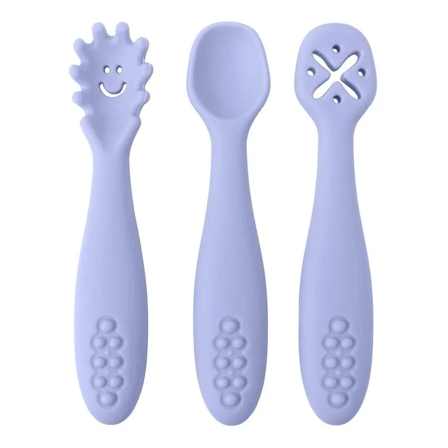 SILIFEED – Silicone baby utensils set 3PCS soft fork and spoon for toddler self-feeding