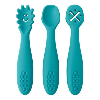 SILIFEED – Silicone baby utensils set 3PCS soft fork and spoon for toddler self-feeding