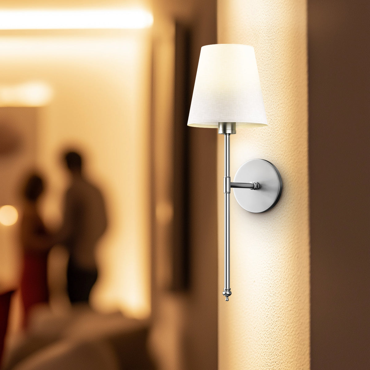 Remote Control Wall Sconce Set of 2 Gold 20 Inch Wireless Reading Light for Bedroom Living Room Adjustable Brightness Battery Operated Fabri