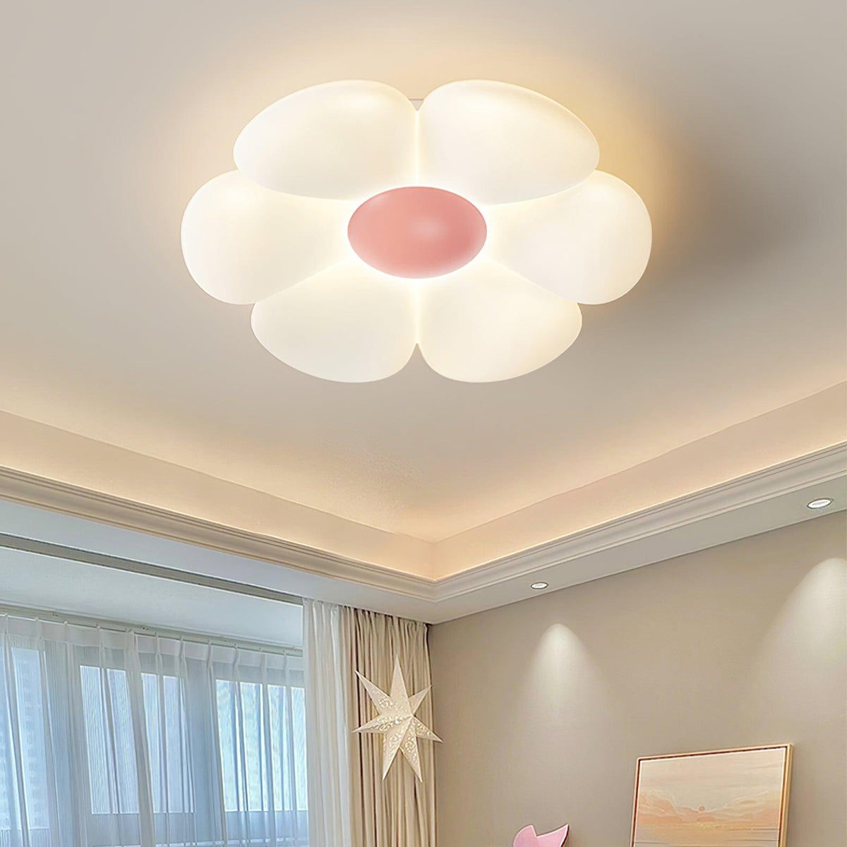 Flush Mount LED Ceiling Light 20 in Diameter Metal Acrylic Fixture for Bedrooms Dining Rooms Living Spaces Low Profile Modern Overhead Light