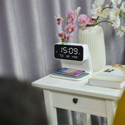 Digital Alarm Clock with Wireless Charging Pad – Modern Design