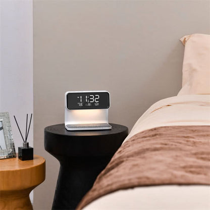 Digital Alarm Clock with Wireless Charging Pad – Modern Design