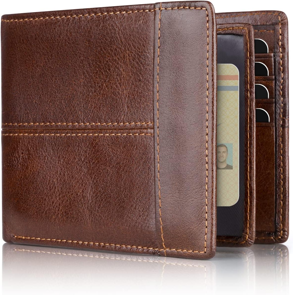 Mens Wallets, RFID Blocking Bifold Wallet for Men with 16 Card Slots and ID Compartment, Slim Genuine Leather Wallet