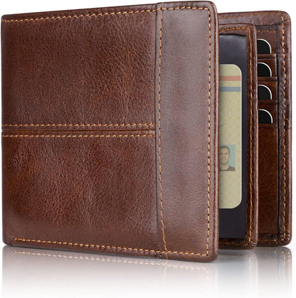 Mens Wallets, RFID Blocking Bifold Wallet for Men with 16 Card Slots and ID Compartment, Slim Genuine Leather Wallet