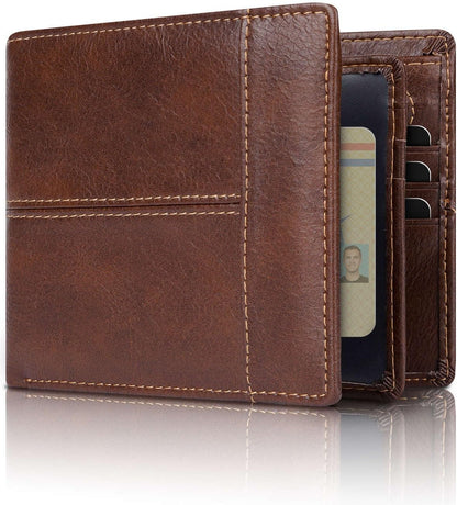 Mens Wallets, RFID Blocking Bifold Wallet for Men with 16 Card Slots and ID Compartment, Slim Genuine Leather Wallet