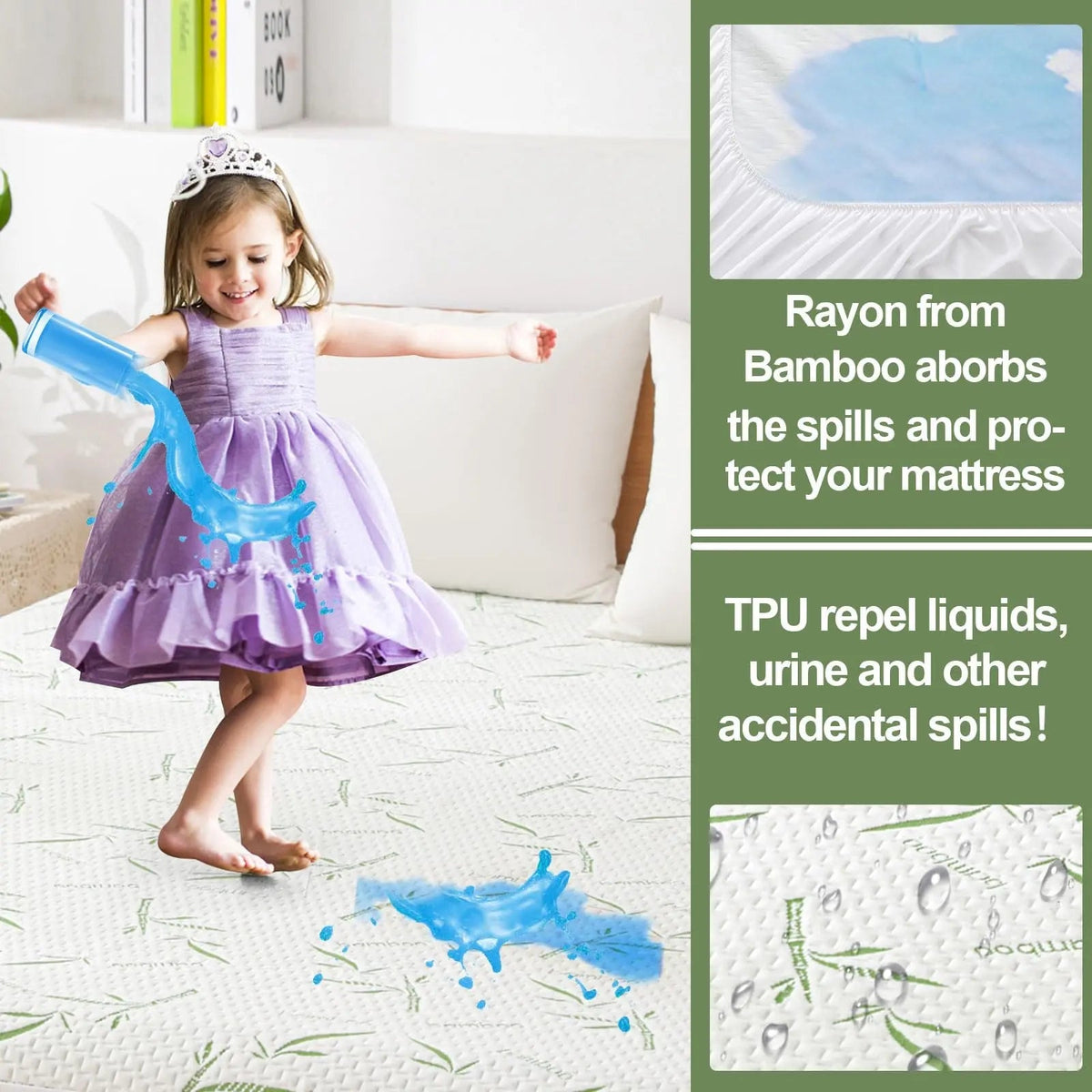 Slumblr | Cooling Bamboo Fiber Fitted Sheet with Waterproof Protection | Deep Pocket Design for Comfortable Sleep