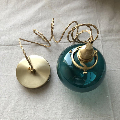 Glass Globe Hanging Lamp 5 in Diameter Vintage Brass Fixture Height Adjustable Wire Ceiling Suspension for Kitchen Dining Room Entryway Nook