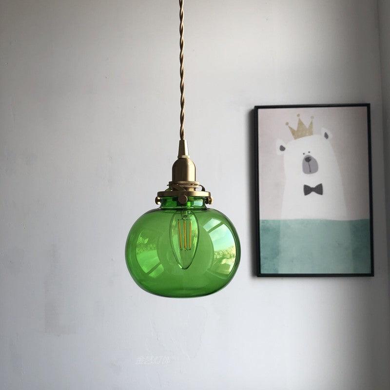 Glass Globe Hanging Lamp 5 in Diameter Vintage Brass Fixture Height Adjustable Wire Ceiling Suspension for Kitchen Dining Room Entryway Nook