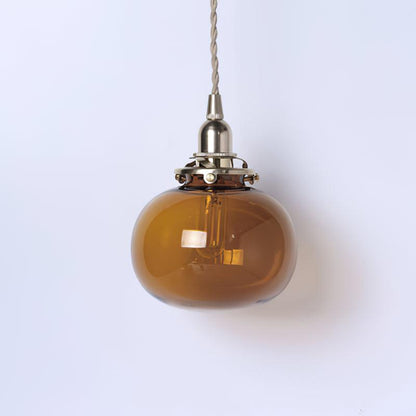 Glass Globe Hanging Lamp 5 in Diameter Vintage Brass Fixture Height Adjustable Wire Ceiling Suspension for Kitchen Dining Room Entryway Nook