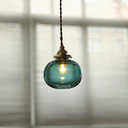 Glass Globe Hanging Lamp 5 in Diameter Vintage Brass Fixture Height Adjustable Wire Ceiling Suspension for Kitchen Dining Room Entryway Nook