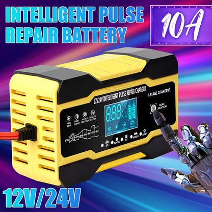 Smart Car Battery Charger | 12V Automatic Charger with LCD Display | Universal Compatibility for Effortless Battery Care