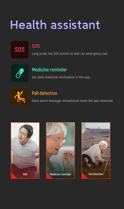 Senior Smartwatch with Emergency SOS, Fall Detection Device, GPS Tracking Device with WiFi, Health Monitoring Watch