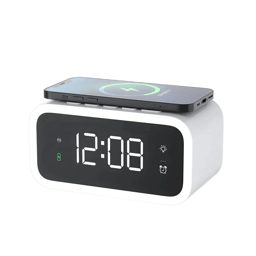 Smart Home | Digital Alarm Clock with Qi Wireless Charging & Adjustable Brightness | Sleek Design for Convenience