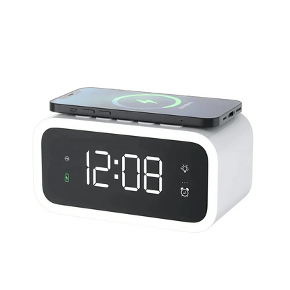 Smart Home | Digital Alarm Clock with Qi Wireless Charging & Adjustable Brightness | Sleek Design for Convenience