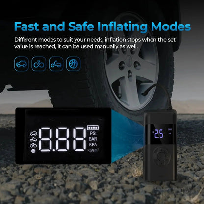 Smart Tire Pump | Portable Tire Inflator with LCD Display | Cordless Design for Efficient Tire Maintenance