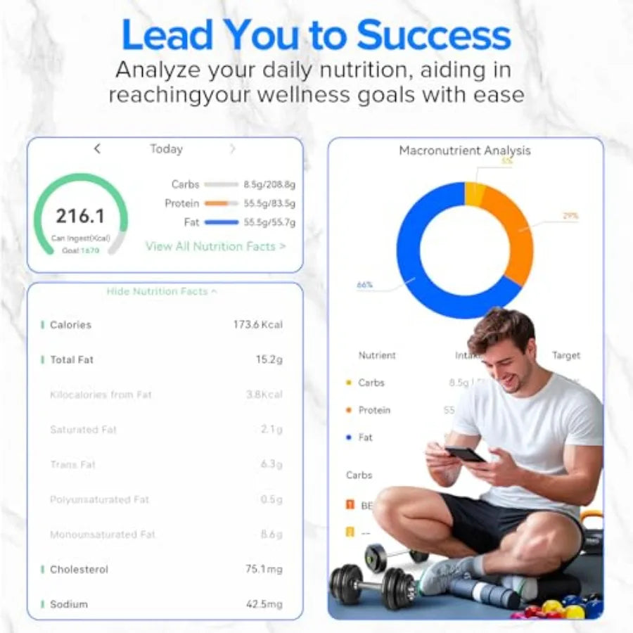 Food Scales Digital Kitchen Scale with Nutritional Calculator App for Weight Loss, Gram Scale for Macro Tracking