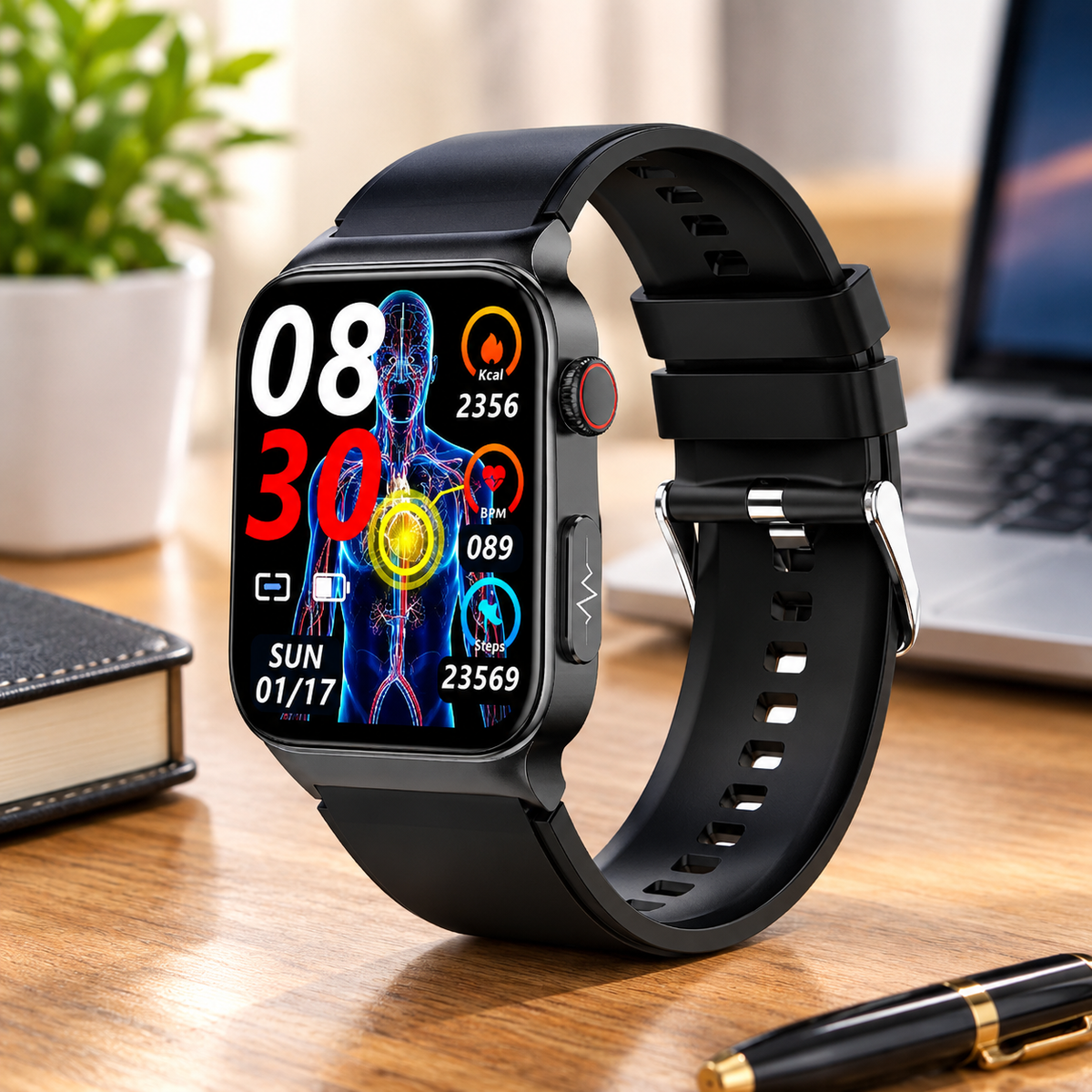Ortekor Smartwatch with Activity Tracking, Sleep Insights & Smart Notifications | PVC Leather Strap
