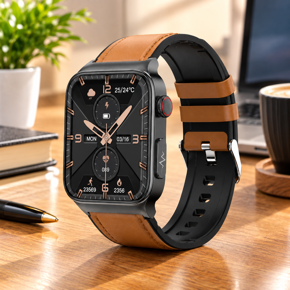 Ortekor Smartwatch with Activity Tracking, Sleep Insights & Smart Notifications | PVC Leather Strap