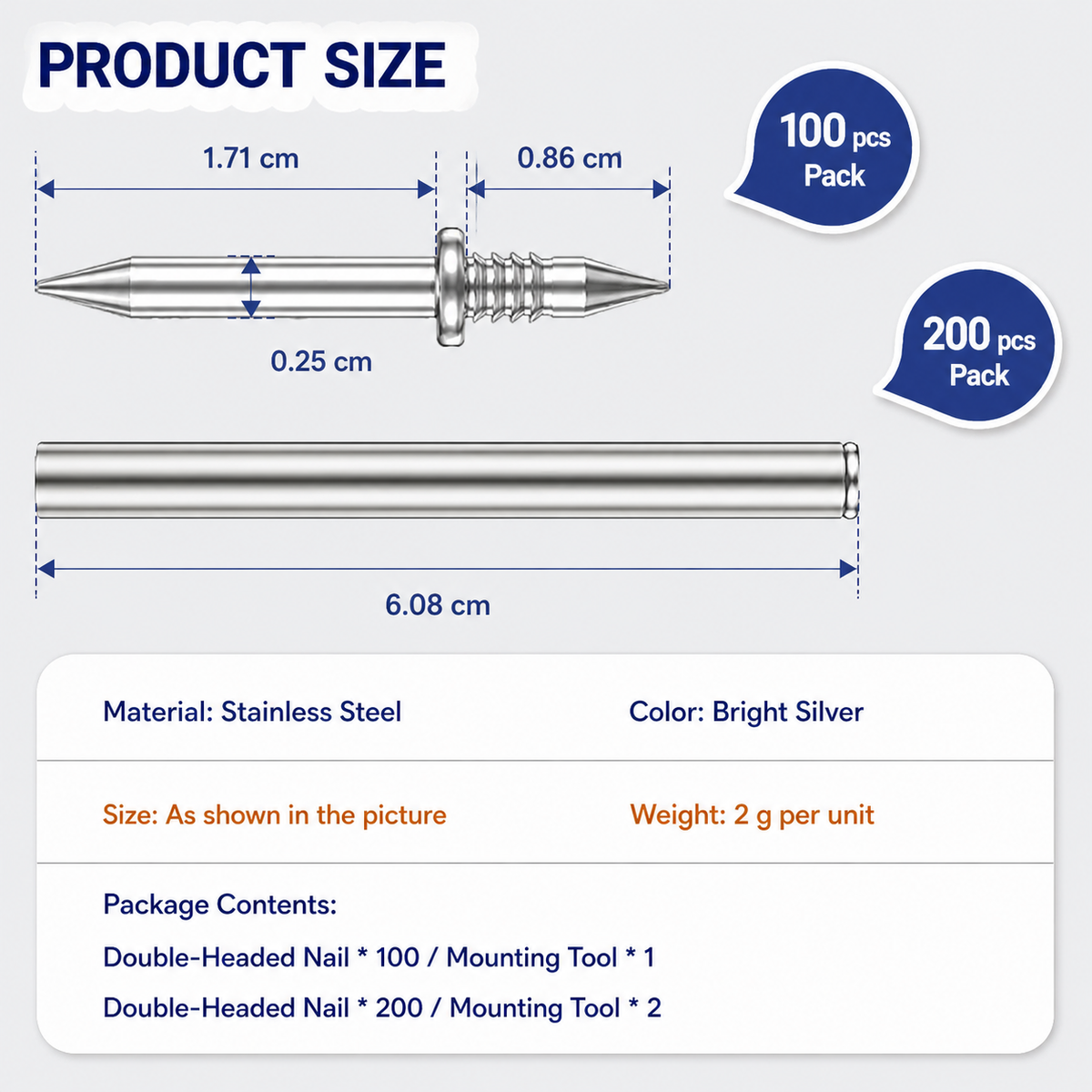 Double-Head Baseboard Nail Set for Invisible Trim Installation 100-Piece Galvanized Steel Fasteners with Tool for Wall Molding Carpentry Pro