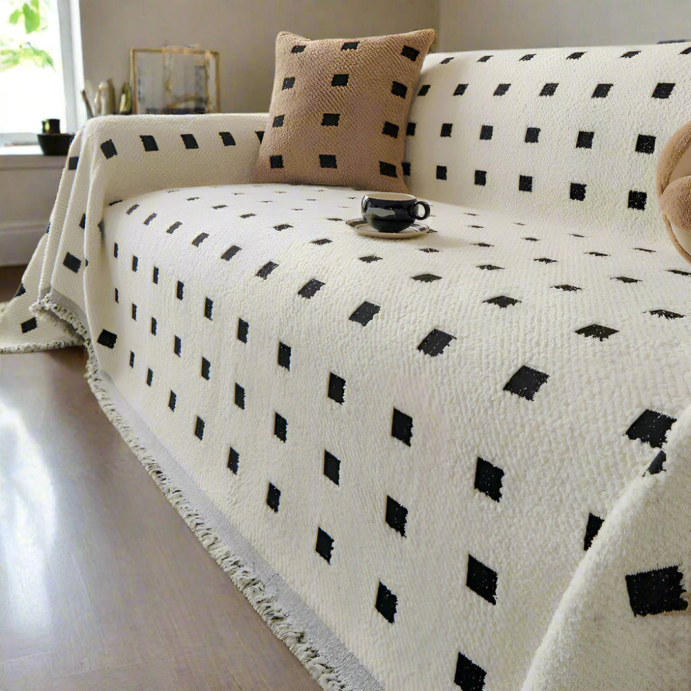 Sofara Sofa Cover - Premium Microfiber, Modern Square Pattern, Wrinkle-Resistant