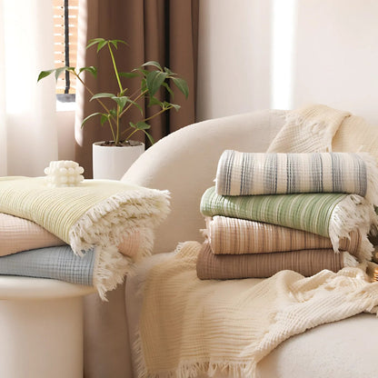 Ortekor Cozy Collection | Soft Muslin Cotton Gauze Blanket with Fringed Edges | Lightweight & Breathable for Year-Round Comfort