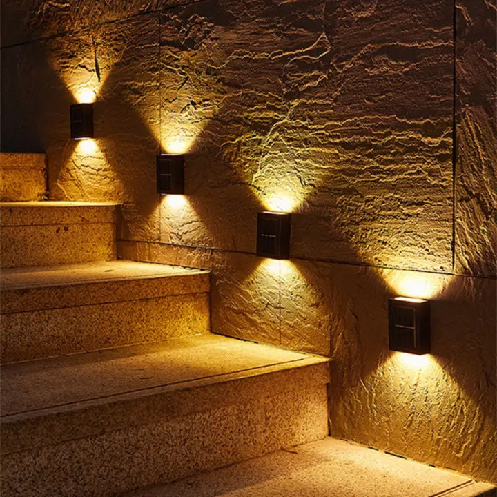 Outdoor Solar Wall Light Wireless Warm White LED Up Down Sconce IP44 Waterproof for Patio Pathway Deck Stairs Entryway Automatic Dusk to Daw