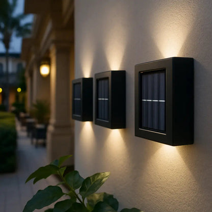 Outdoor Solar Wall Light Wireless Warm White LED Up Down Sconce IP44 Waterproof for Patio Pathway Deck Stairs Entryway Automatic Dusk to Daw