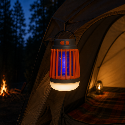 Solar Bug Zapper with UV Light & LED Camping Lantern for Outdoor Mosquito Control & Patio Lighting