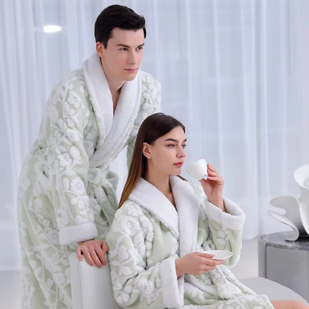 Solara Luxe Bathrobe - Plush Microfiber, Double-Layer Jacquard Design