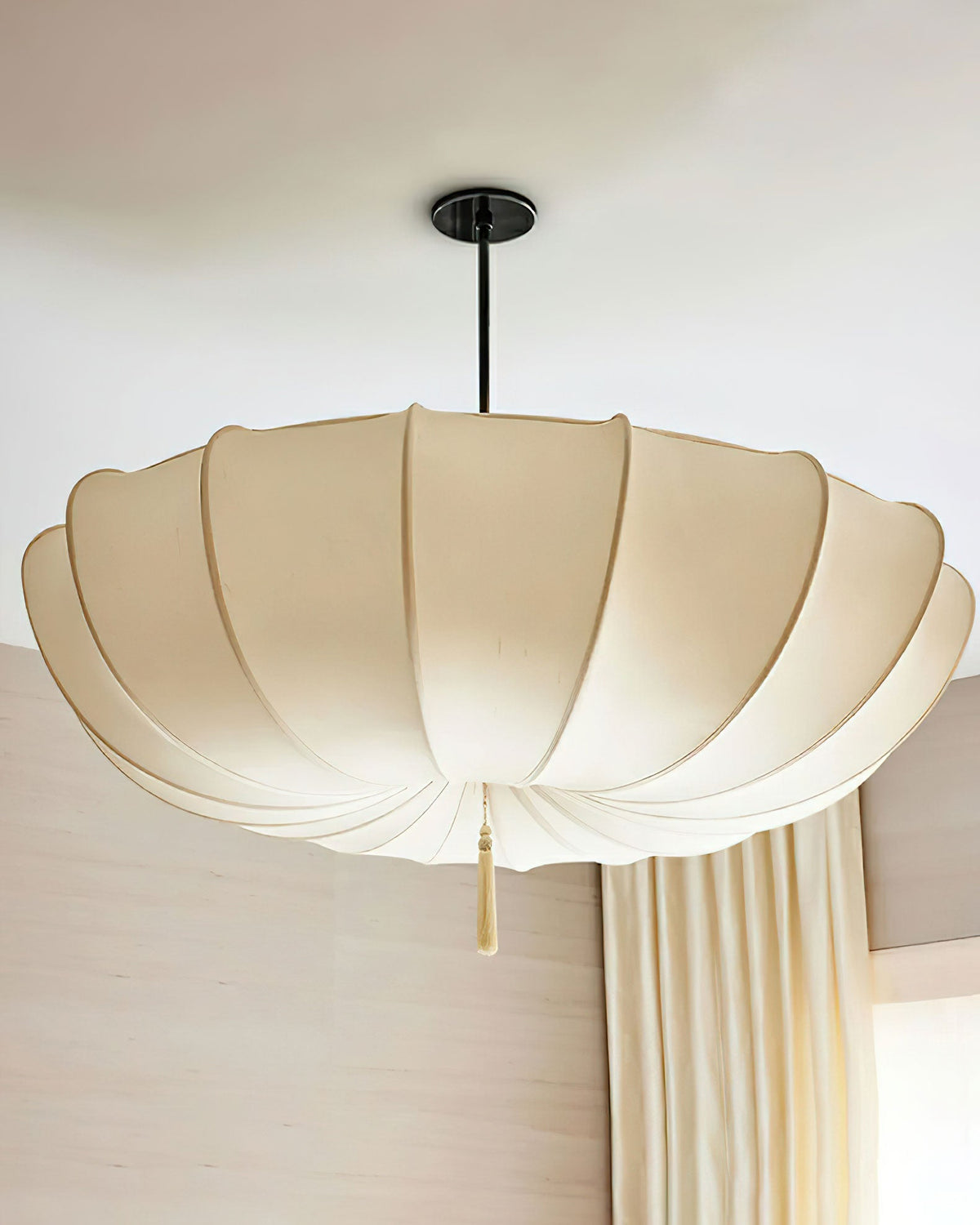 Fabric Ceiling Light Fixture White 16 in Diameter for Dining Room Kitchen Bedroom Adjustable Height Modern Hanging Lamp E26 Socket