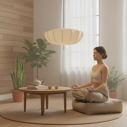 Fabric Ceiling Light Fixture White 16 in Diameter for Dining Room Kitchen Bedroom Adjustable Height Modern Hanging Lamp E26 Socket