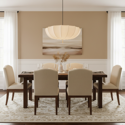 Fabric Ceiling Light Fixture White 16 in Diameter for Dining Room Kitchen Bedroom Adjustable Height Modern Hanging Lamp E26 Socket