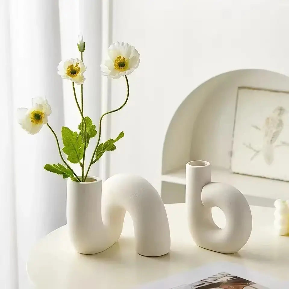 Elegant Porcelain Decorative Vase with Handcrafted Finish | Minimalist Centerpiece for Floral Arrangements