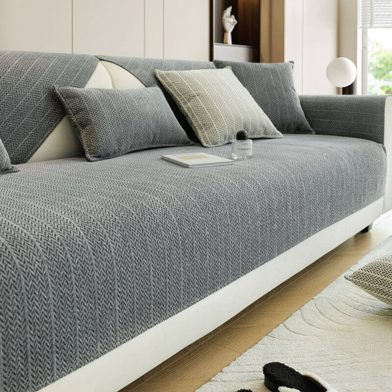 Textured Herringbone Furniture Throw for Sofa Chair Armrest Protection Plush Anti-Slip Sectional Cover for Living Room Bedroom Pet-Friendly