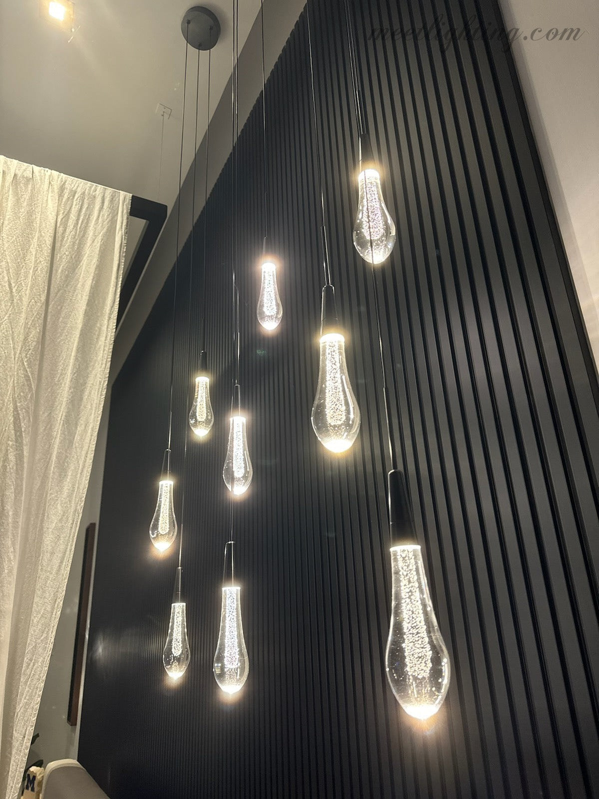 Seeded Glass Teardrop Pendant Light Dimmable LED for Kitchen Island Dining Room Entryway Adjustable Cord Vaulted Ceiling Compatible