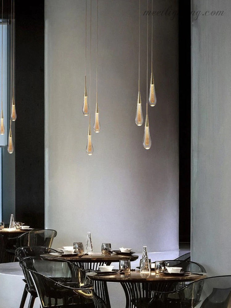 Seeded Glass Teardrop Pendant Light Dimmable LED for Kitchen Island Dining Room Entryway Adjustable Cord Vaulted Ceiling Compatible