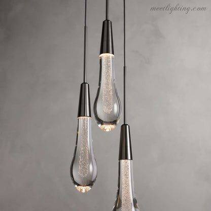 Seeded Glass Teardrop Pendant Light Dimmable LED for Kitchen Island Dining Room Entryway Adjustable Cord Vaulted Ceiling Compatible