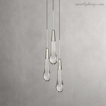 Seeded Glass Teardrop Pendant Light Dimmable LED for Kitchen Island Dining Room Entryway Adjustable Cord Vaulted Ceiling Compatible