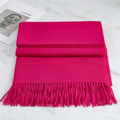 Soft Cashmere Scarf with Fringe – Elegant Wrap for Fall & Winter Cold Weather