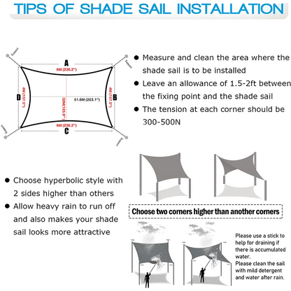 Waterproof Rectangular Shade Sail UV Protection Outdoor Canopy for Patio Deck Pool Garden Balcony Sun Shelter Heavy-Duty Polyester