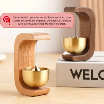 Magnetic Sound Bowl Desktop Wind Chime in Beech or Walnut Wood with C-Frame Stand for Meditation Relaxation Home Office Decor