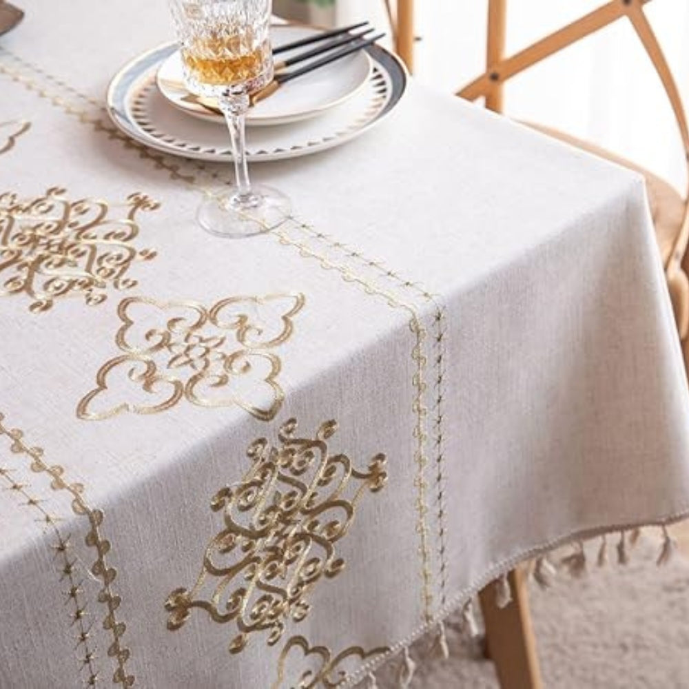 Sorella Embroidered Tablecloth - Microfiber-Linen Blend, Elegant Design