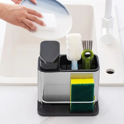 Sorin Kitchen Organizer - Stainless Steel Soap Dispenser and Utensil Rack