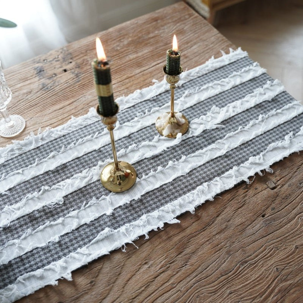 Sorin Table Runner - Linen Blend, Rustic Frayed Fabric Strips