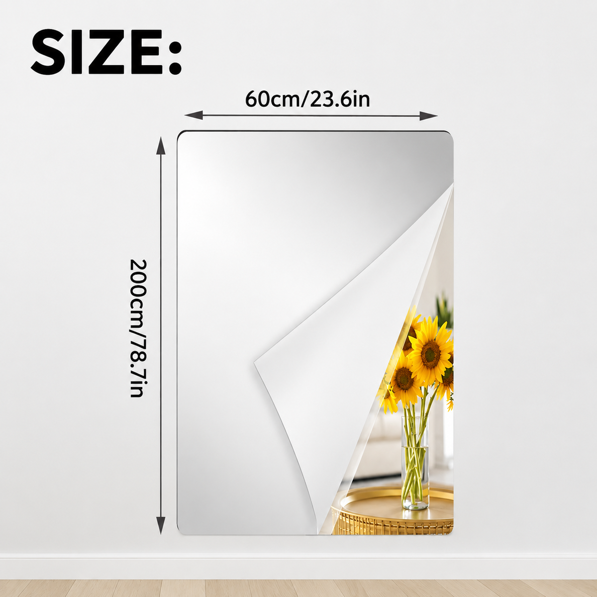 Shatterproof Mirror Film Sheet | Self-Adhesive Reflective Surface | Trim-to-Fit Wall Decal | Crystal Clear Finish for Walls, Doors &