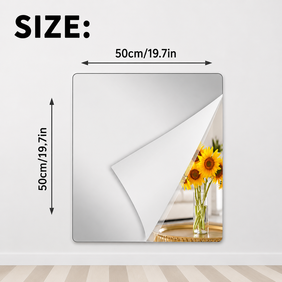 Shatter-Proof Mirror Film Self-Adhesive Reflective Sheet for Walls Doors Furniture Safety 20x39 inches Trim-to-Fit PET Plastic Home Decor Ki