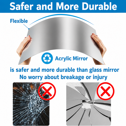 Shatter-Proof Mirror Film Self-Adhesive Reflective Sheet for Walls Doors Furniture Safety 20x39 inches Trim-to-Fit PET Plastic Home Decor Ki